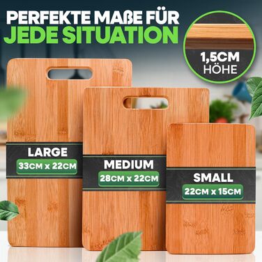 Loco Bird Cutting Board Set of 3 - 33x22cm / 28x22cm / 15x22cm - Wooden Cutting Board for the Kitchen - Knife-Friendly Wooden Cutting Board, Chopping Board, Kitchen Board, Kitchen Cutting Board Wood, Cutting Board