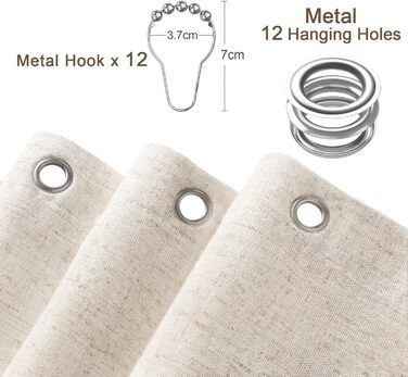 Штора для душу льон 180x200 см, Бохо стиль, водонепроникна, анти-грибок, біла - для ванної кімнати