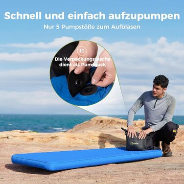 Каремат туристичний ATEPA ThermAir Ultraleicht - ізольований, 6R, R-значення 6.6, 7 камер, 11см товщини, блакитний