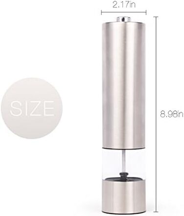 Електричні соляні та перечні мельниці 2 шт. з нержавіючої сталі, регулювання помелу, світлодіодне підсвічування (сріблясті)