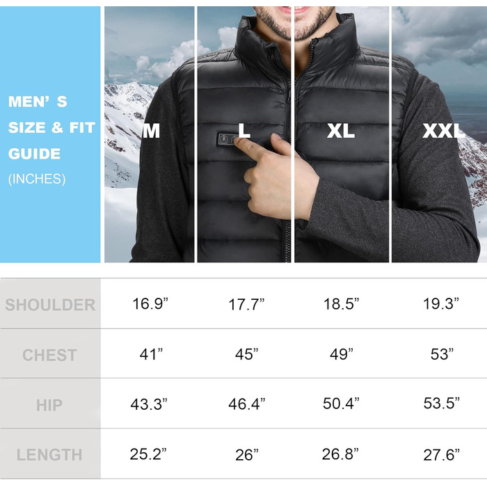 Лоовоко Гріюча жилетка для чоловіків з Powerbank 10000mAh, Легка терможилетка з 3 рівнями температури та 4 зонами нагріву, Пральна, для роботи на відкритому повітрі, мотоцикл, прогулянки та вигул собак (Чорний, XXL)