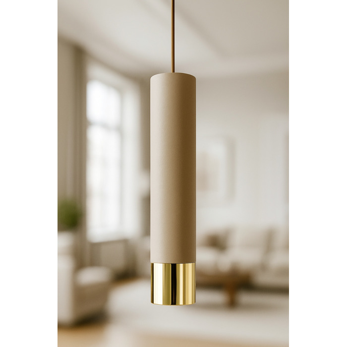Стельова підвісна люстра-циліндр Kaszmir, бежевий екру, LED — для кухні, вітальні або над стільницею
