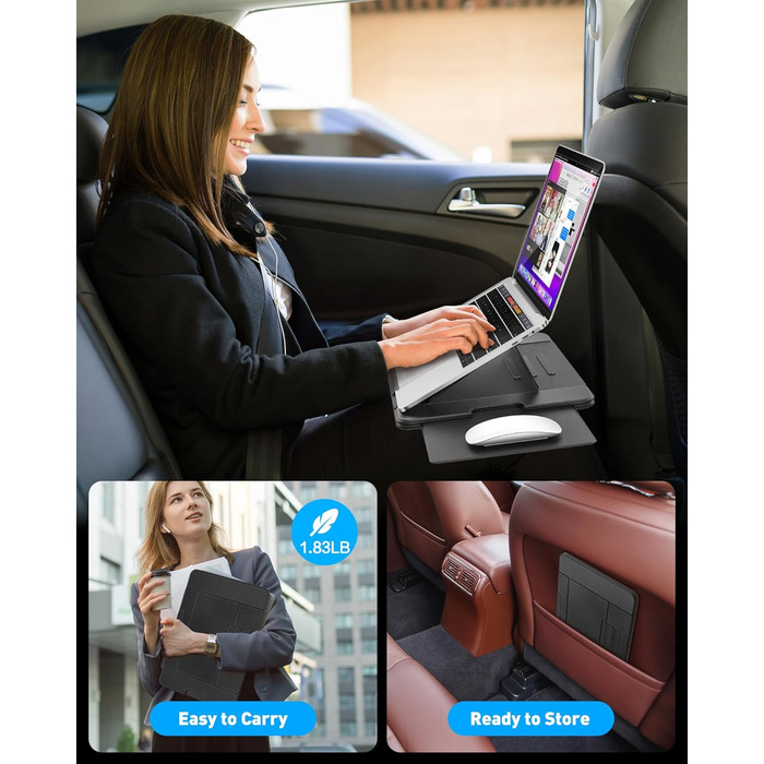 Зручний лапдеск AboveTEK для ноутбука: ергономічний, з антиковзким покриттям, захистом від нагріву та вбудованим ковриком для миші. Ідеально для роботи в ліжку, на дивані та в подорожах (чорний)