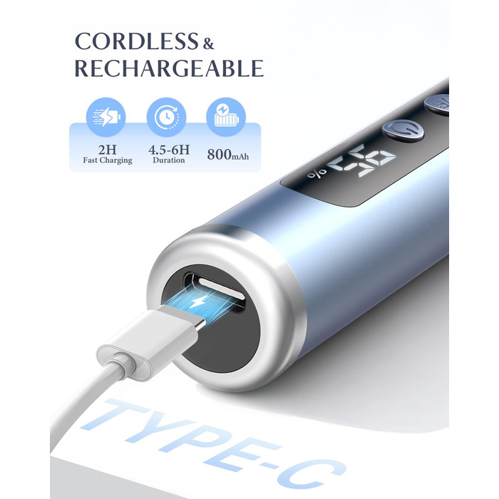 Електрична фрезерна машинка JOREST 13-в-1 бездротова, 35 000 об/хв, 6 режимів - набір для манікюру та педикюру для гелю та акрилу, для початківців, Aqua Blue