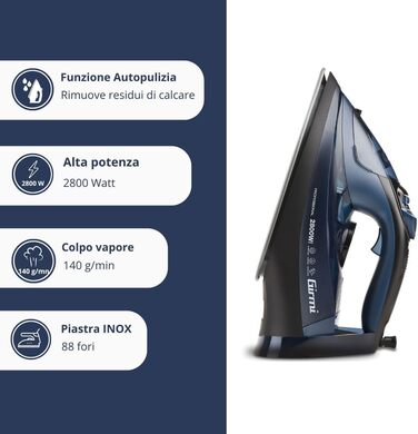 Праска Girmi ST6204 з парою, 2800W, 380мл резервуар, підошва INOX, самоочищення, термостат, вертикальне прасування