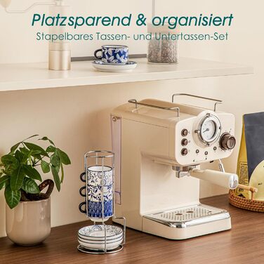 Набір чашок для еспресо Vancasso SELENE з блюдцем та підставкою, 4 шт, 90 мл, блакитно-білий, кераміка