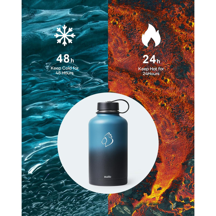 Insulated water bottle, 2 l, stainless steel, with straw lid and flex seal, keeps cold for 48 hours, hot for 24 hours, double-walled, wide opening, BPA-free, leak-proof, Indigo Crush