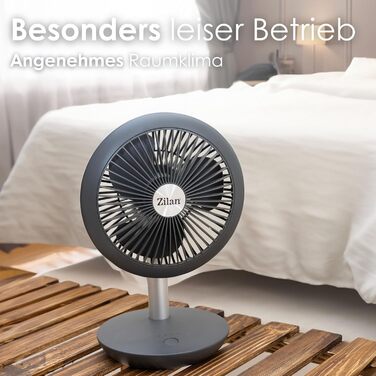 Безшумний настільний вентилятор Zilan | Акумулятор 4000 mAh | Регульований кут 90° | 4 швидкості | 15 годин роботи без дроту | Allegra Anthrazit
