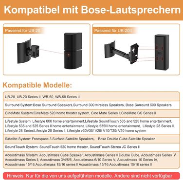 Кріплення для динаміків Bose (2 шт.): настінне та стельове. Підходить для UB-20, WB-50 II, Lifestyle, Soundtouch. Регульоване кріплення, чорний колір.