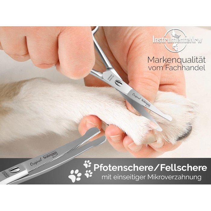 Ножиці для стрижки собак Solingen, ножиці для стрижки лап з мікрозубом, Made in Germany, ножиці з вигнутим лезом для догляду за шерстю собак, котів, домашніх тварин (11,7 см)