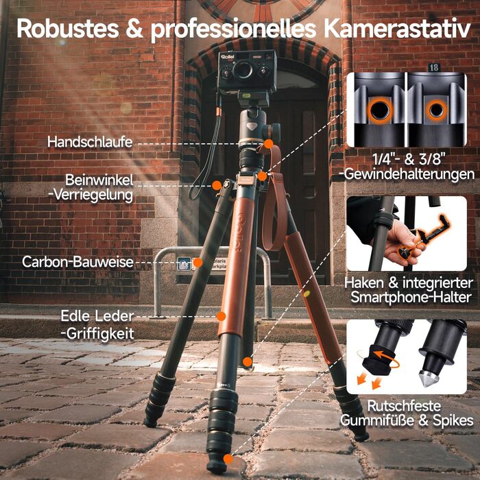 Карбоновий штатив для камери Rollei C6i Carbon Heritage 174см з кулястою головою 360°, Arca Swiss, функцією монопода для DSLR та смартфонів