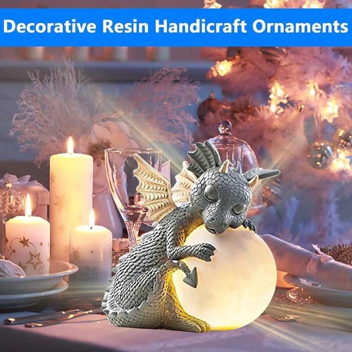 Decorative Dragon Figurine with Round Light, Dragon Figures Garden Decor for Outdoors, Decorative Dragon Garden Dragon for Balcony, Garden Decor Lucky Dragon for Men Women Girlfriend Mom Birthday