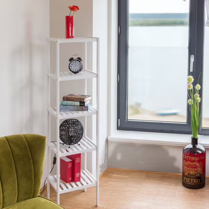 Relaxdays Bamboo Bathroom Shelf, White