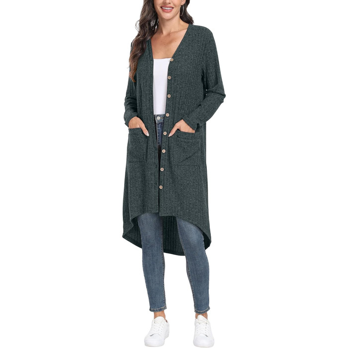 Жакет GRECEREE для жінок з ґудзиками та V-подібним вирізом, легкий кардиган (XXL, темно-зелений)