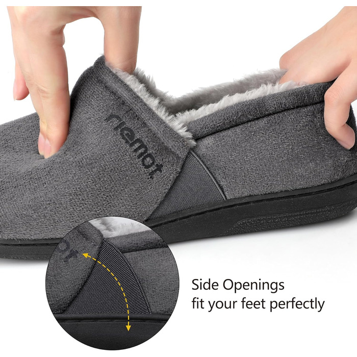 Чоловічі мокасини-домашні тапочки Riehmot з м'якою підошвою з гуми, з підкладкою Sherpa, теплі, з м'якою піною Memory Foam, сірі, розмір EU 42-47