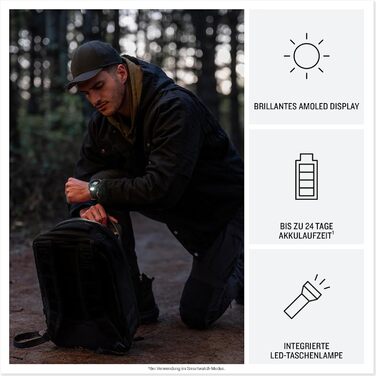 Розумний годинник Garmin Instinct 3 Tactical з AMOLED-дисплеєм: GPS, 80+ спортивних функцій, 24 дні роботи батареї, Health Coach, ліхтарик, сповіщення (50 мм, чорний)