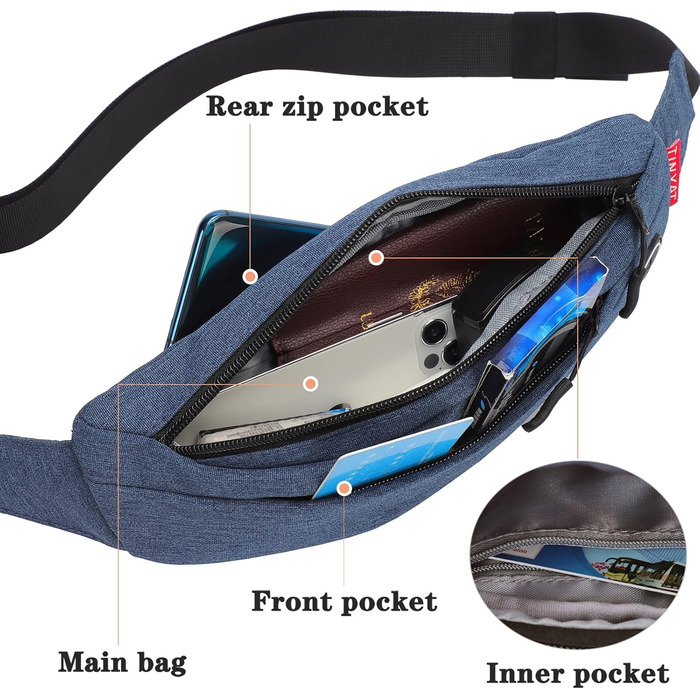 Поясна сумка TYNAT для туризму та спорту (сіра, блакитна), T201