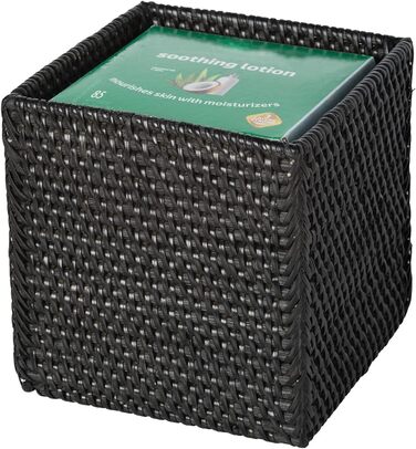 Loma Tissue Box Cover, Square, Rattan, Black