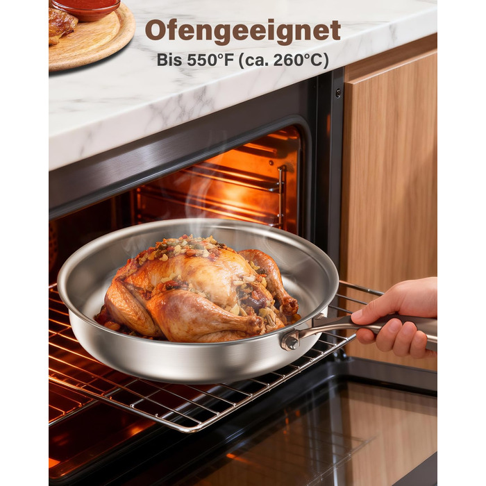 Сковорода Edelstal 28 см з титановим покриттям, індукційна, нержавіюча сталь 18/10, з рожево-золотистою ручкою (без PTFE, PFAS, PFOA) для всіх типів плит