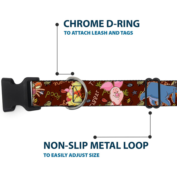 Нашийник Buckle-Down з пластиковим затискачем - Winnie The Pooh, ширина 2.5 см, розмір Medium, обхват шиї 28-43 см