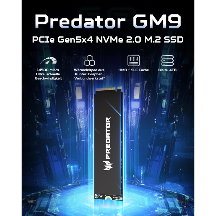 SSD Acer Predator GM7 1TB M.2 NVMe PCIe 4.0 - Швидкість до 7400 МБ/с - TLC NAND Flash - Внутрішній SSD для ПК, ноутбука та PS5