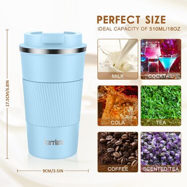 Термокружка для кави та чаю KETIEE 510мл, подвійні стінки, з кришкою, оливковий колір