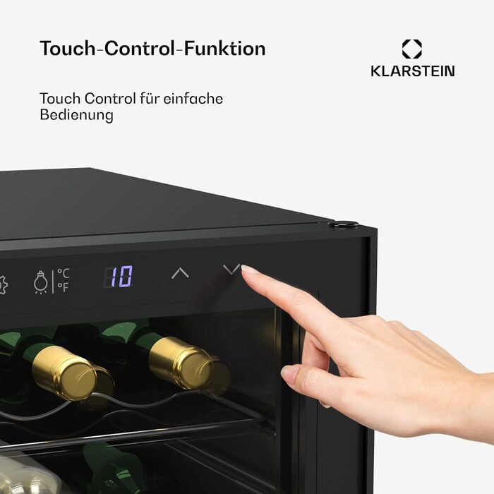 Klarstein Wine Fridge - 16 Bottle Dual Zone Wine Cooler with Glass Door - Compact Indoor/Outdoor Beverage Refrigerator - 5-18°C Temperature Range