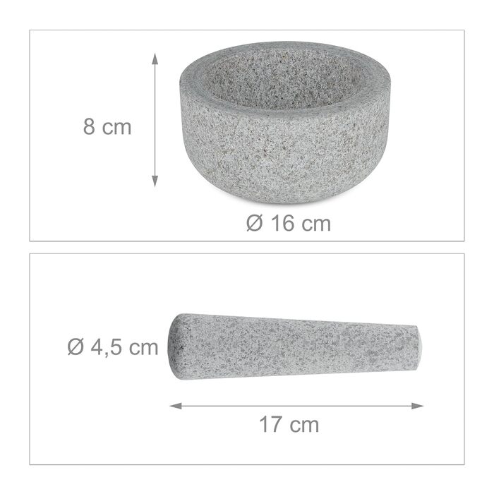 Гранітний ступка з толуштою Relaxdays, 8 x 16 см, для спецій та трав, сіра