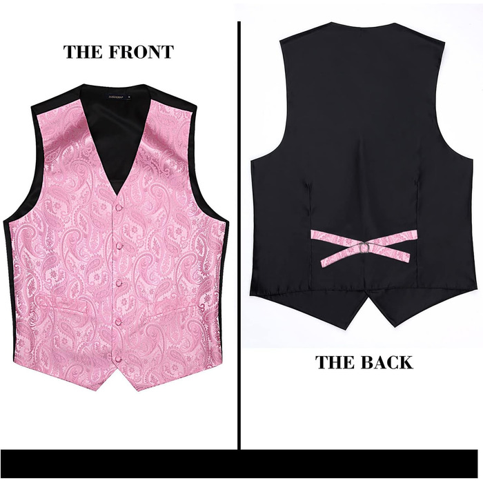 Костюмний жилет для чоловіків HISDERN рожевого кольору з візерунком пейслі, краватка, нагрудна хустинка, кишенькова хустинка, жакет з жаккарда, елегантний костюмний комплект рожевого кольору XL