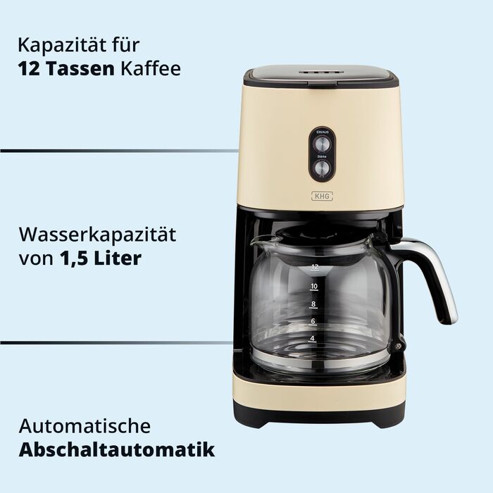 Набір для сніданку KHG: чайник та тостер, кремово-бежевий, ретро-стиль, 1.7л, 2 тости, 360° обертання, кнопка відкривання, індикатор, регулювання ступеня підсмажування, функції підігріву та розморожування (комплект з кавоваркою)
