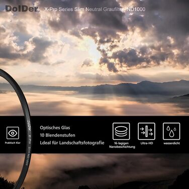 Фільтр ND1000 DolDer 67mm X-Pro Series - нейтральний сірий фільтр, 16 шарів покриття (10 ступенів затемнення)