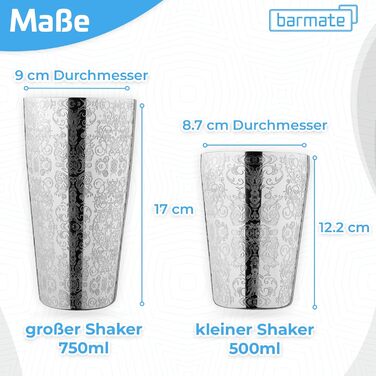 Stainless Steel Cocktail Shaker, Professional Boston Shaker, High-Quality Bar Accessories, 2-Piece 750ml (Engraved)