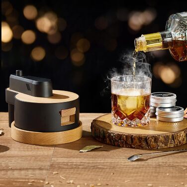 Набір для копчення віскі: 6 видів тирси, дубовий smoker з основою, 2 металеві фільтри, комплект для віскі та Old Fashioned, подарунок для чоловіків (без бутану)