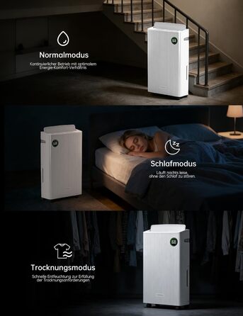 Електричний осушувач повітря 20L для підвалу та кімнат, тиха робота 39dB, таймер, шланг 1м, гарантія 10 років