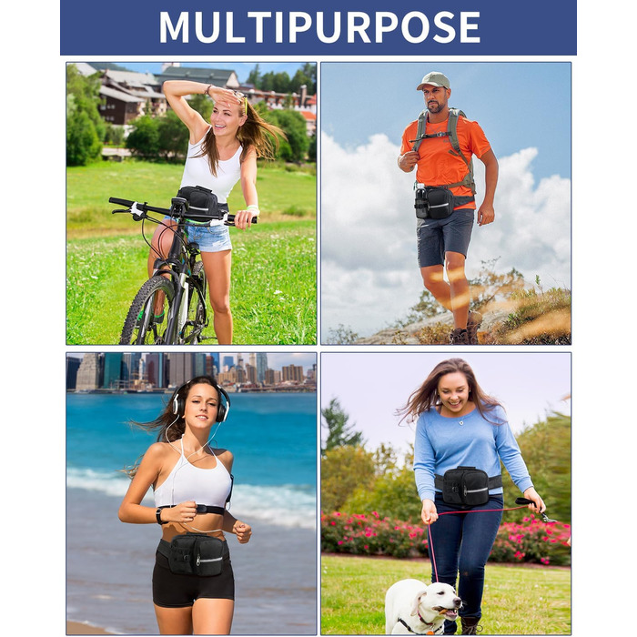 Чоловіча та жіноча поясна сумка-рюкзак на пояс, чорна. Водовідштовхуюча, для подорожей, спорту, бігу та активного відпочинку.