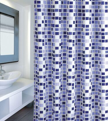 Штора для душу MSV Cotexsa 142102 Premium 'Mosaik' 180x200 см, антибактеріальна, антигрибкова, поліестер, з кільцями, Іспанія (Синій)