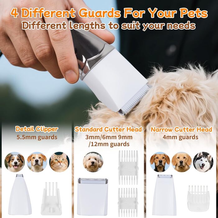 Набір машинок для стрижки собак Ninonly 4-в-1 Тиха, акумуляторна машинка для собак та котів з 4 насадками для тіла, лап, очей, вух. Тример для лап собак (Gunmetal)