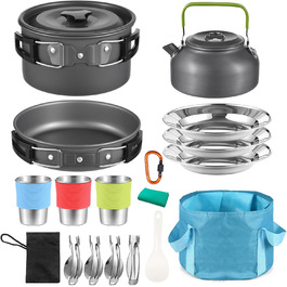 Набір посуду для кемпінгу Aomiun на 3 особи (22 частини) | Посуд для приготування їжі на природі, піших прогулянок та подорожей