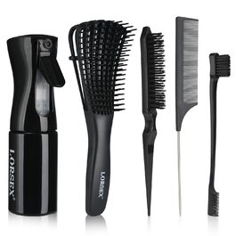 Набір гребінців для волосся з пульверизатором 200 мл: розпушувач, накручувач, двосторонній гребінь (чорний)