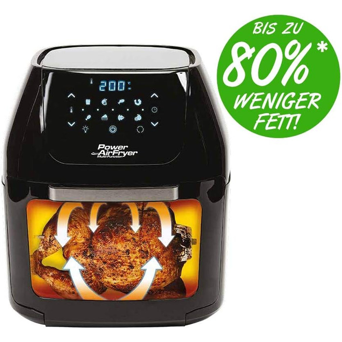 Mediashop Air Fryer Multi-Function – Hot Air Fryer for Oil-Free Frying – 6-in-1 also as a Dehydrator, for Grilling and more – up to 80% less fat, Black