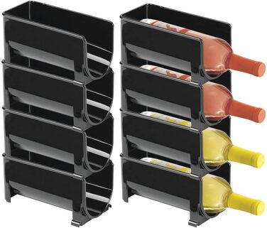 mDesign Modern Bottle Holder (8 Pack) – Stackable Bottle Rack for Water Bottles and Drinking Bottles – Wine Bottle Holder for Kitchen or Pantry – Black