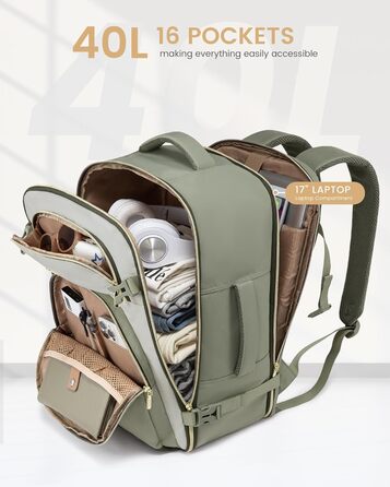 Рюкзак LOVEVOOK для ручної поклажі, 40L, для подорожей, чоловічий/жіночий, 17 дюймів, водонепроникний, для вихідних, кемпінгу, бізнесу