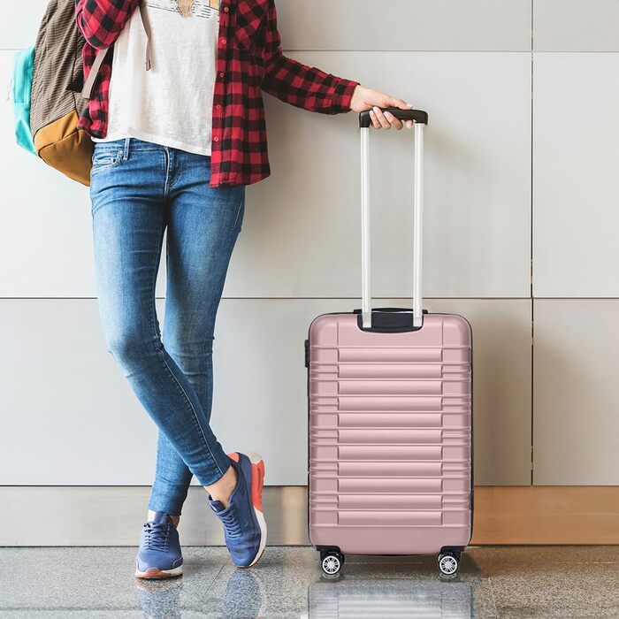 Валіза TRVLMORE - ручна валіза, валіза на колесах, рожевий валіза-тележка 55x40x20, легка валіза з жорстким корпусом, валіза для подорожей