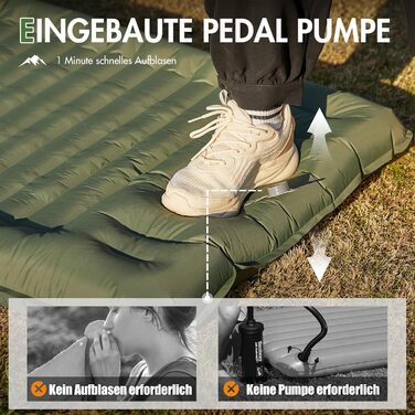 PORTAL Self-Inflating Camping Mat 10cm Thick Air Mattress Utraleicht with Foot Press Pump 18cm Thick Pillow Inflatable Mattress Outdoor Foldable Sleeping Mat 200*74cm for Camping Hiking Traveling