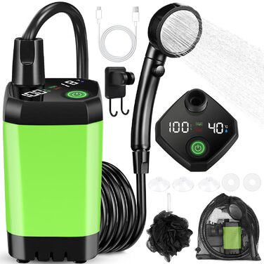 Портативний душ для кемпінгу Campingdusche 6000mAh з насосом та індикатором температури - набір для душу на відкритому повітрі для саду, авто, пляжу, тварин