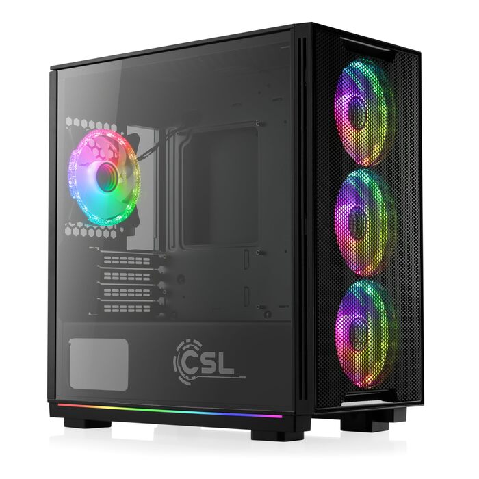 Корпус для ігрового ПК VITRUM PRO - Midi Tower з RGB підсвічуванням, скляна бічна панель, встановлені вентилятори, підтримка ATX/mATX/Mini-ITX, білий, чорний