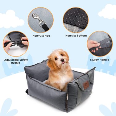 Автокрісло для собак 2-в-1 з ременем безпеки: автокрісло та ліжко для собак, знімний килимок та чохол, миється, для собак маленьких та середніх порід, сірий & блакитний