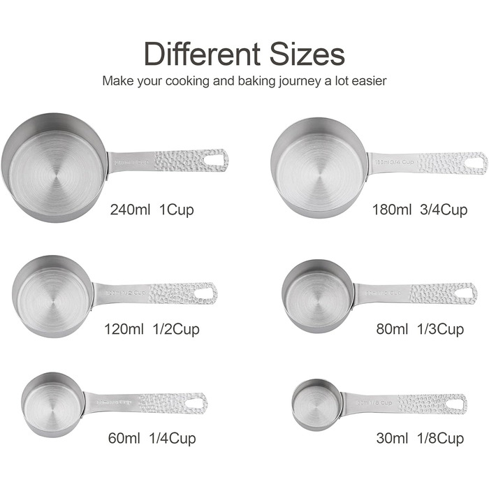 Viwehots Measuring Cups and Spoons, 14 Piece, 18/8 Stainless Steel Measuring Cups and Spoon Set, 6 Metric Measuring Cups and 7 Spoons, 1 Level, Dry Measuring Cups and Spoon Set for Baking and Kitchen