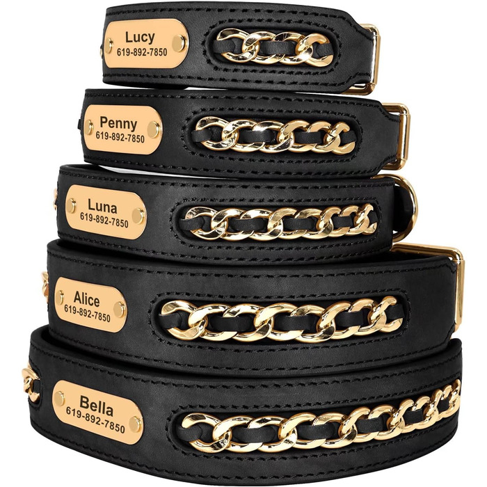 Стильний шкіряний нашийник для собак Didog: чорний, регульований, з гравіюванням, L (17.0-20.0 см)