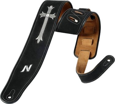 Гітарний ремінь Nefelibata з вишивкою 'n', 2.7', з двошарової баварської шкіри, з м'якою підкладкою, для акустичної, бас та електрогітари (хрест)